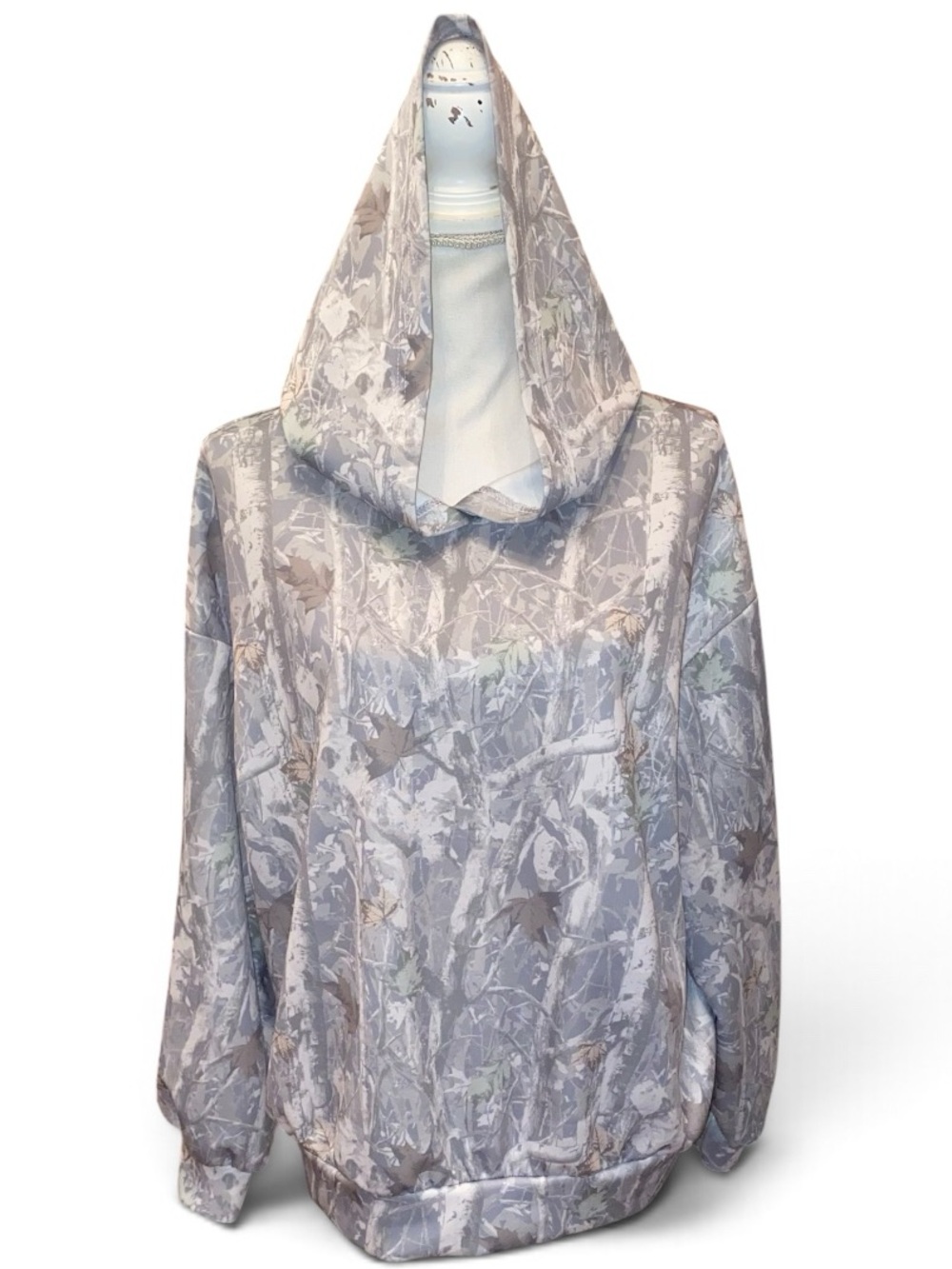 HOODIE SWEATSHIRT PULLOVER Gray and White Camo Pattern Lightweight Nylon SZ 6*